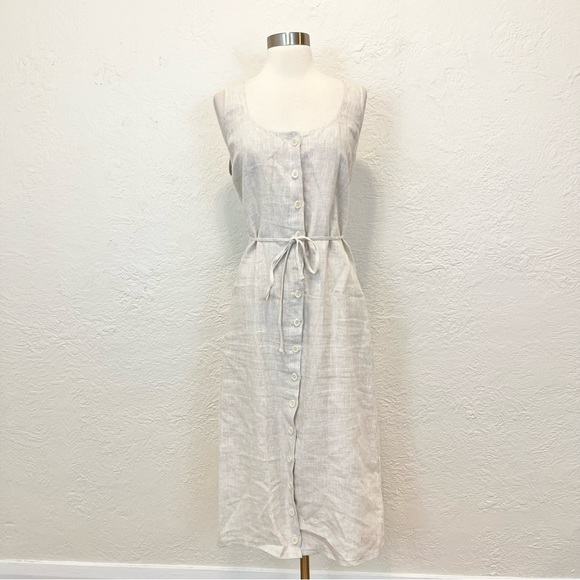 Reformation Grover Linen Dress Beige Oatmeal Midi Maxi Button Front fits XL 12 - Picture 10 of 15